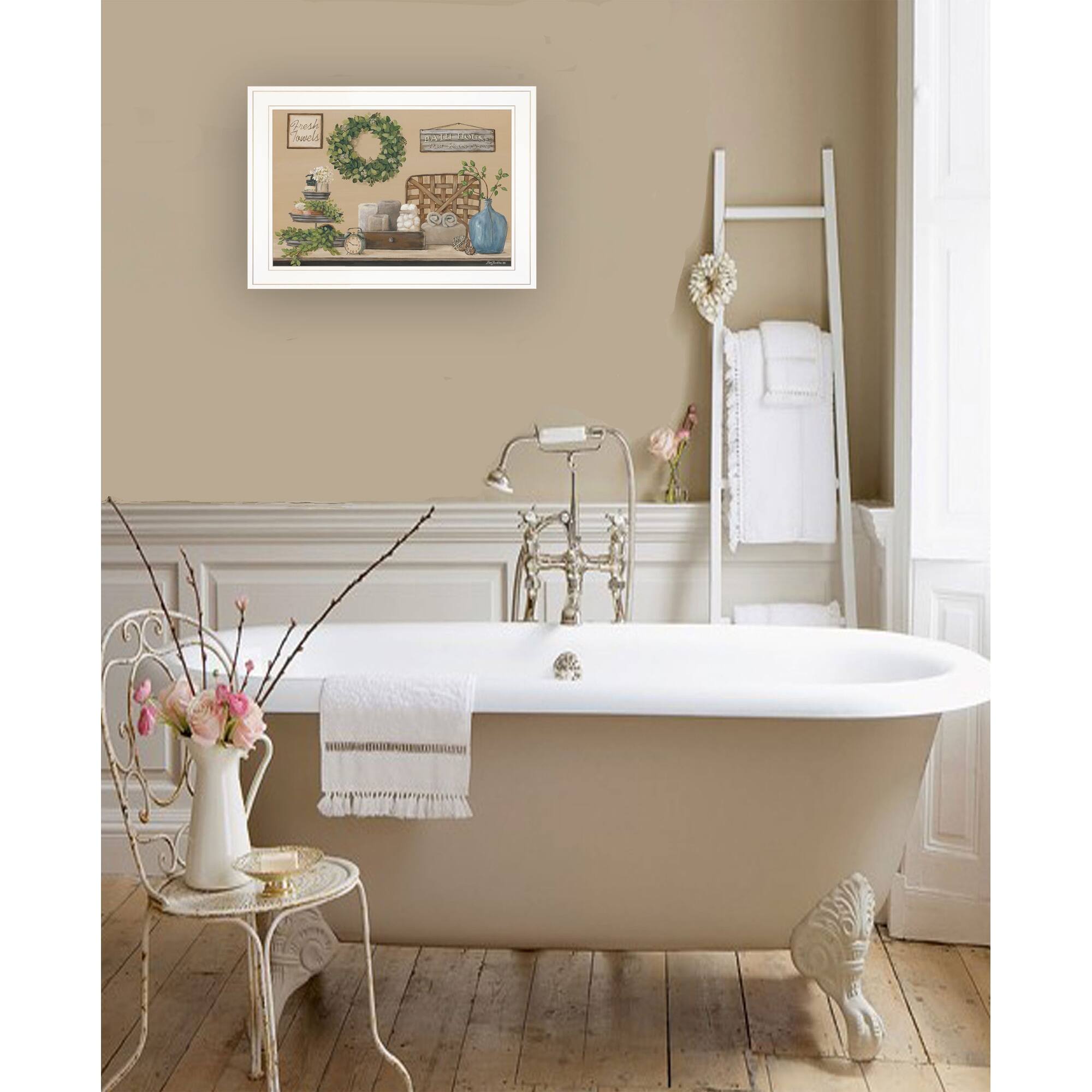 TrendyDecor4U Farmhouse "Farmhouse Bath I" Framed Print Wall Art by Pam